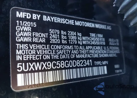 2016 BMW X3 xDrive28I z USA, uszkodzony, nr VIN 5UXWX9C58G0D82341